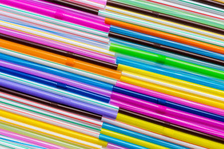 Close up of color straws for back groundの写真素材