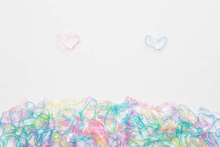 rubber bands for hair tie on white backgroundの写真素材