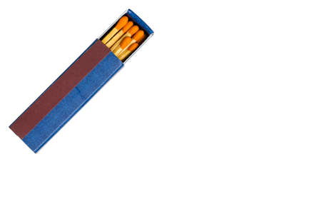 Close up of matchsticks in the blue box on white background