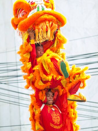 Lion show testing for happy chinese year at Thailand Yaowaratch.のeditorial素材