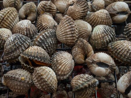 The clam burn grill on hot rack 