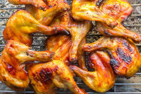 grill fish cooking on fire charcoal for delicious meal