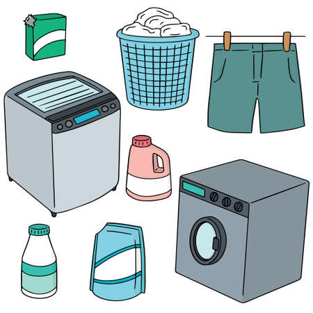 vector set of clothes and washing machineのイラスト素材