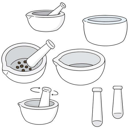 vector set of mortar and pestleのイラスト素材
