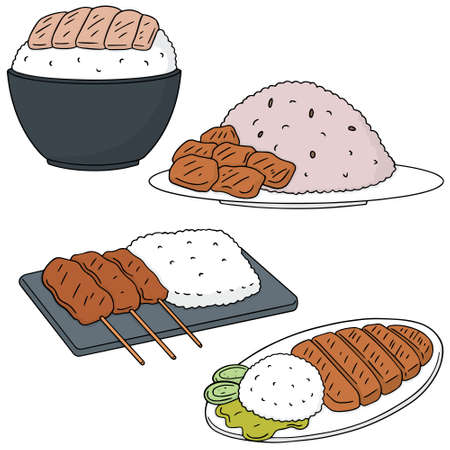 vector set of rice with porkのイラスト素材