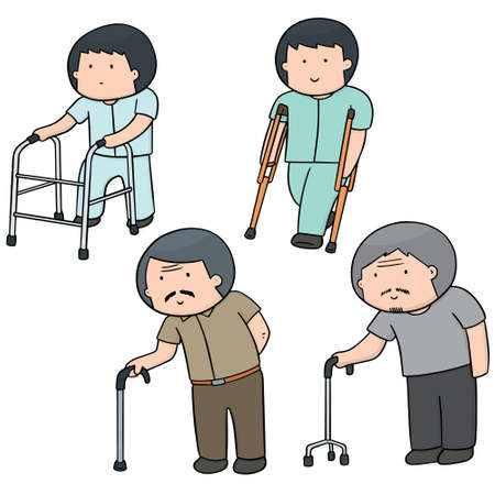 vector set of man with walking stickのイラスト素材