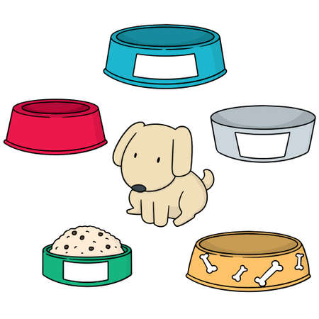vector set of dog food bowlのイラスト素材