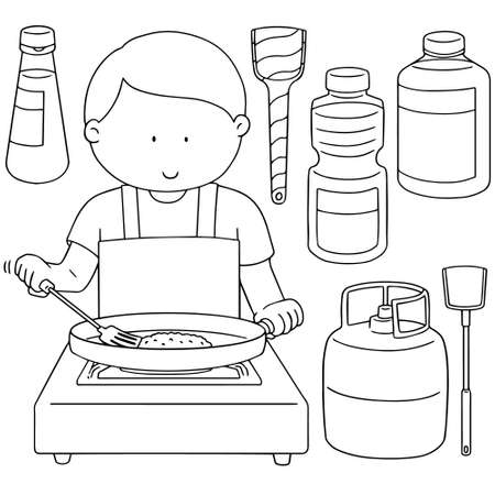vector set of man cookingのイラスト素材