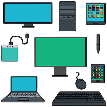 vector set of computer, smart device and computer accessoriesのイラスト素材
