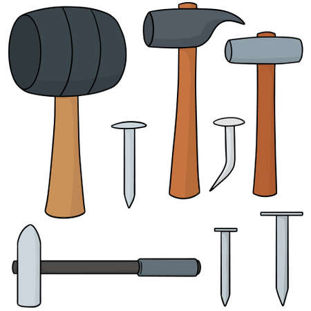 vector set of hammer and nailsのイラスト素材