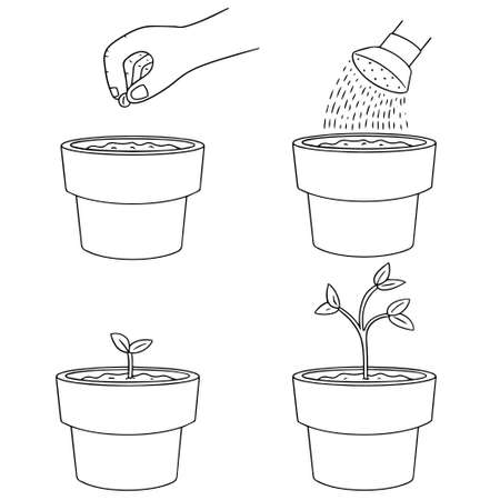 vector set of planting treeのイラスト素材