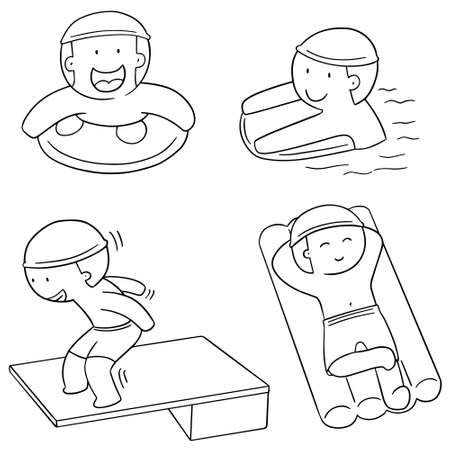 vector set of swimmer and swimming accessoriesのイラスト素材