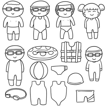 vector set of swimmer and swimming accessoriesのイラスト素材