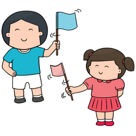 vector set of children with flagのイラスト素材