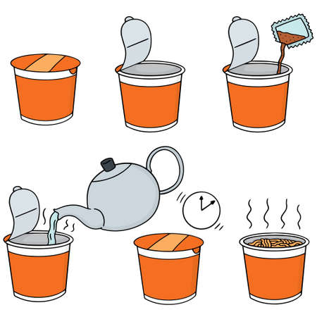 vector set of step to make instant noodleのイラスト素材