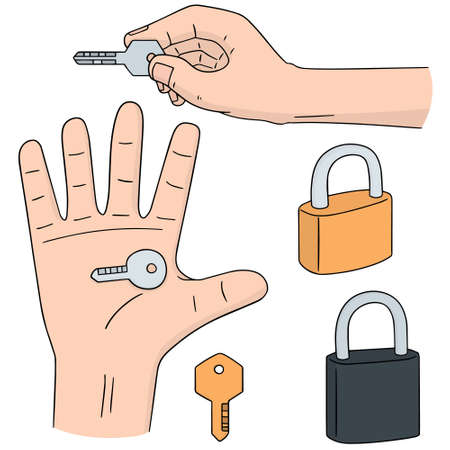 vector set of hand holding keyのイラスト素材