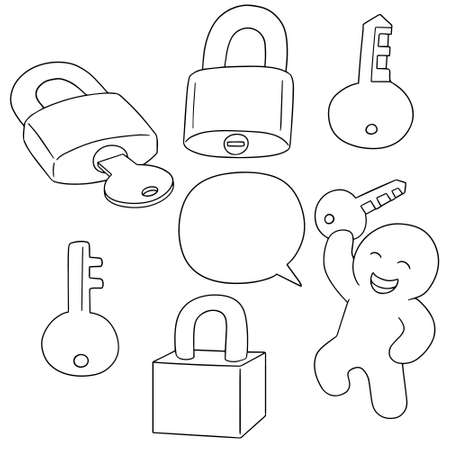 vector set of lock and keyのイラスト素材