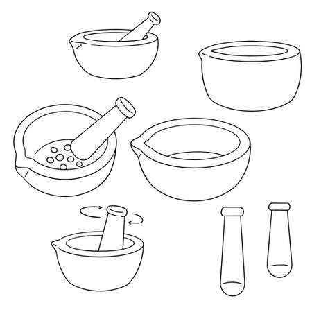 vector set of mortar and pestleのイラスト素材