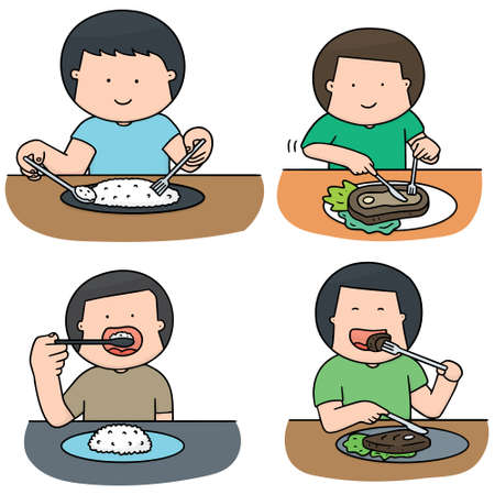 vector set of man eatingのイラスト素材