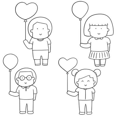 vector set of children with balloonのイラスト素材