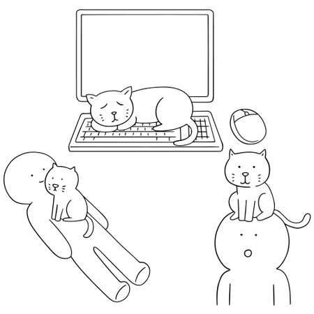 vector set of man and catのイラスト素材