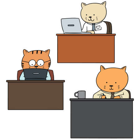 vector set of cat office workerのイラスト素材