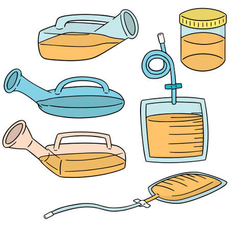 vector set of urinal pot and urine bagのイラスト素材