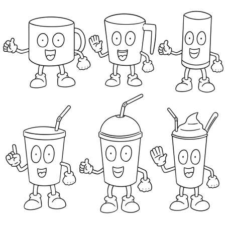 Set of beverage cups in cartoon style illustration.のイラスト素材