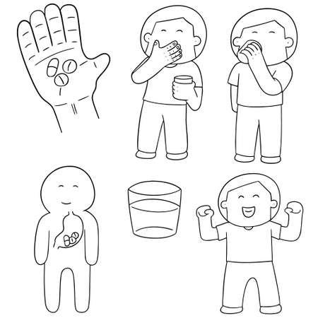 vector set of taking medicineのイラスト素材
