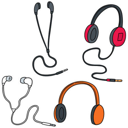 vector set of headphone and earpieceのイラスト素材