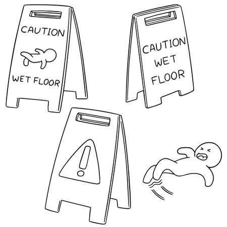 vector set of wet floor signのイラスト素材