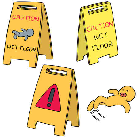 vector set of wet floor signのイラスト素材