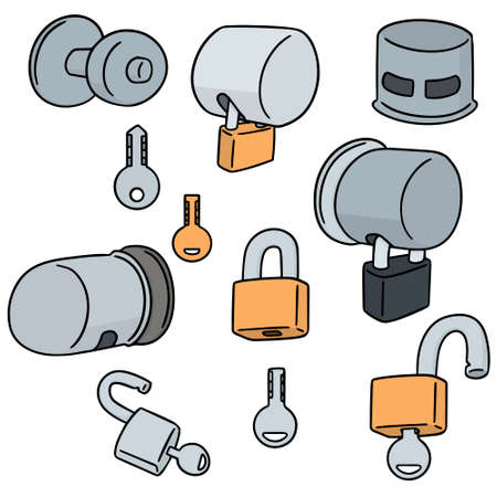 Set of door knob and locks icon.のイラスト素材