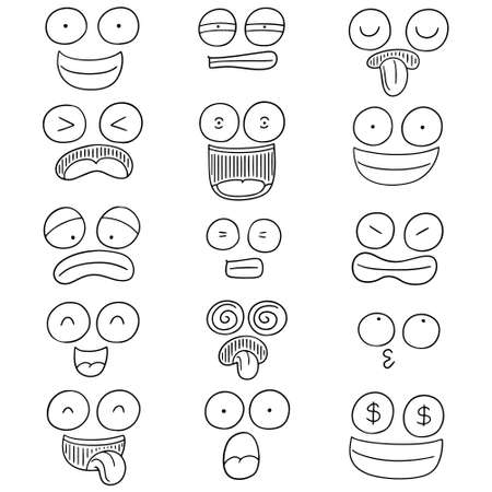 A vector set of cartoon face on white background.のイラスト素材