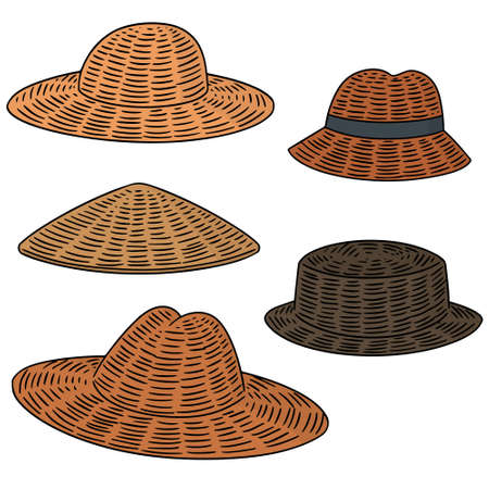 vector set of straw hatのイラスト素材