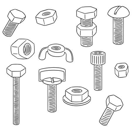 vector set of bolt and nutのイラスト素材