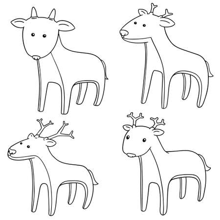 vector set of deer on white background.のイラスト素材