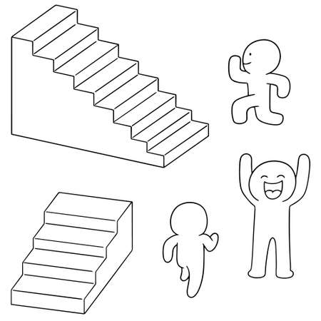 vector set of people walk upstairのイラスト素材
