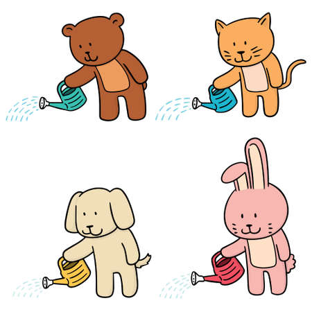Set of pets watering plants.のイラスト素材