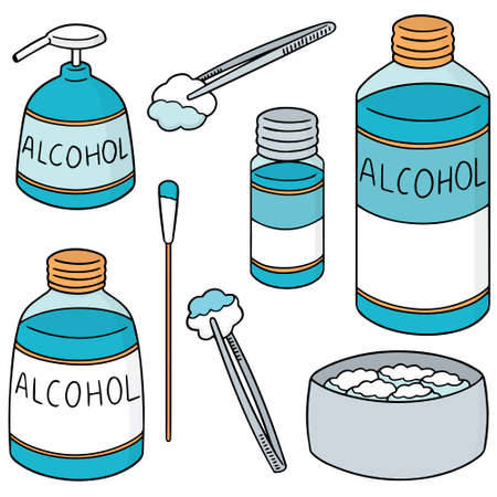 Vector set of forceps, alcohol and sterile cotton.のイラスト素材