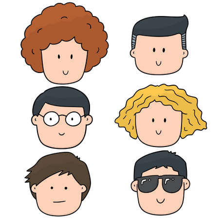 A vector set of cartoon face on plain background.のイラスト素材