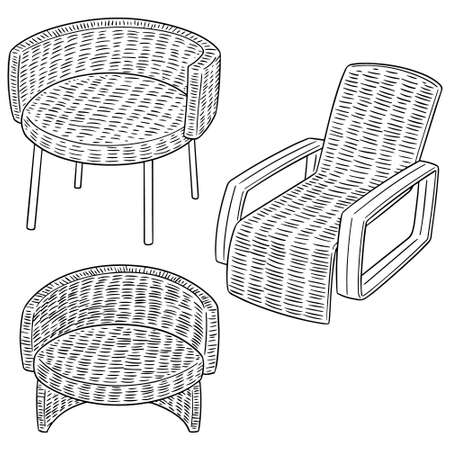 Vector set of wicker chair on white background illustration.のイラスト素材