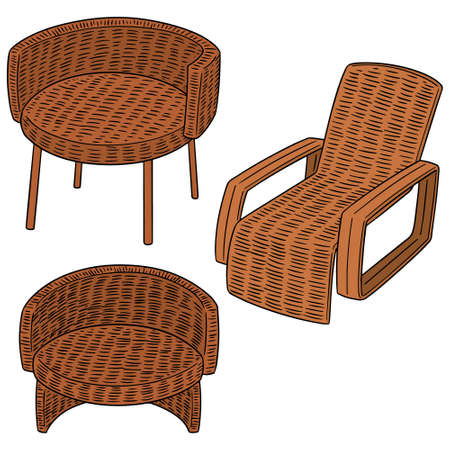 Vector set of wicker chair on white background illustration.のイラスト素材