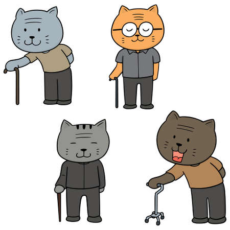 vector set of elder cat with caneのイラスト素材