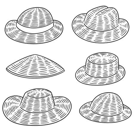 vector set of straw hatのイラスト素材