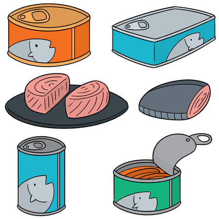 Vector set of canned fish on white background illustration.のイラスト素材