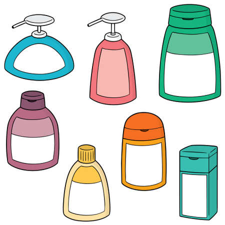 Set of shampoo and liquid soap bottle isolated on white. vectorのイラスト素材