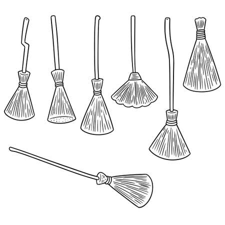 Vector set of broom on white background illustration.のイラスト素材