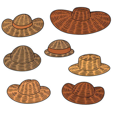 Vector set of straw hats in different sizes illustration.のイラスト素材