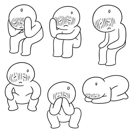 Vector set of sad people isolated illustration on whiteのイラスト素材